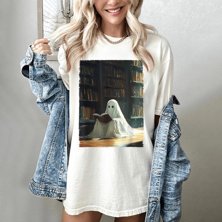 Ghost Library Halloween Book Reading Books Lover Teacher Women's Comfort Colors T-Shirt Ghost Library Halloween Book Reading Books Lover Teacher Women's Comfort Colors T-Shirt