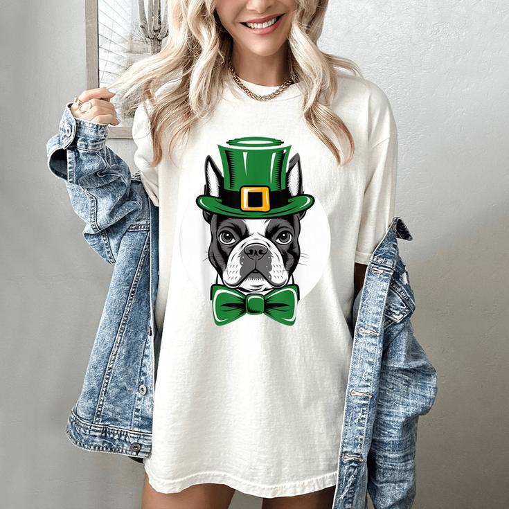 Green Boston Terrier Shamrock St Patricks Day Boston Terrier Women's Comfort Colors T-Shirt