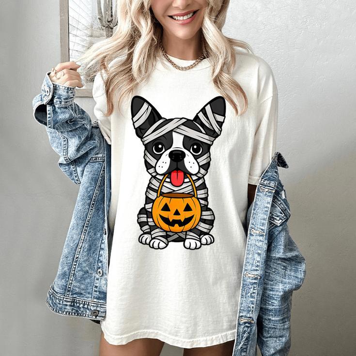 Halloween Dog Boston Terrier Mummy Costume Men Women Kids Women's Comfort Colors T-Shirt