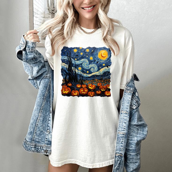 Halloween Pumpkin Starry Night Van Gogh Art Teacher Women's Comfort Colors T-Shirt Halloween Pumpkin Starry Night Van Gogh Art Teacher Women's Comfort Colors T-Shirt