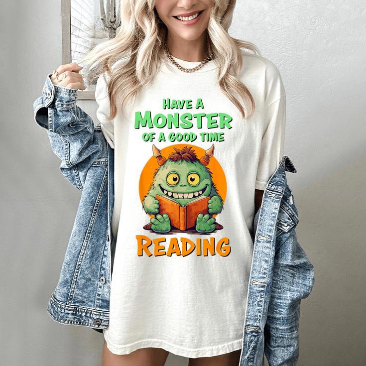 Halloween Teacher Librarian Monster Reading Books Men Women Kids Women's Comfort Colors T-Shirt