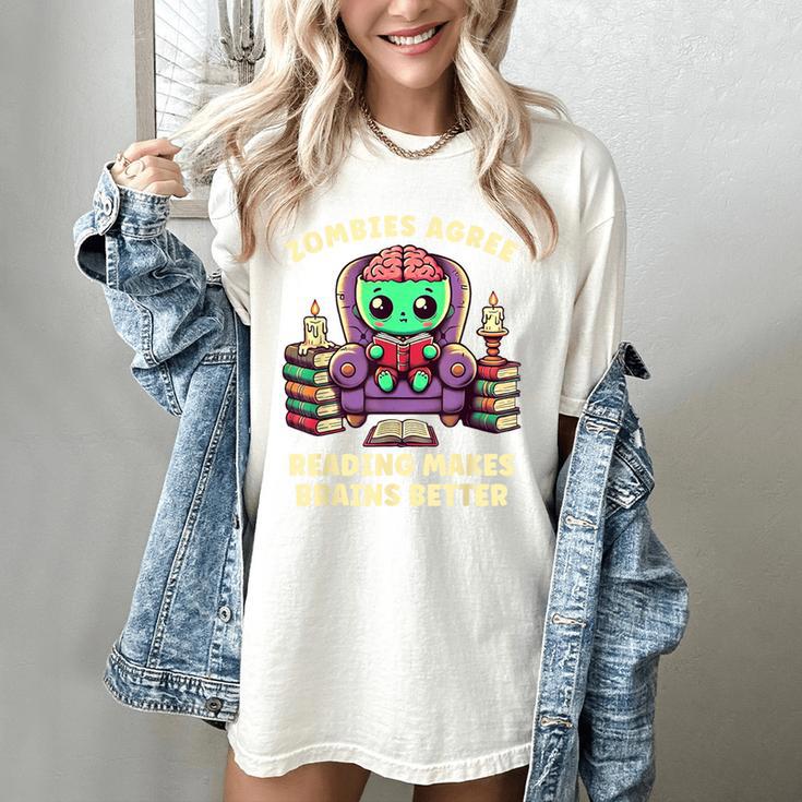 Halloween Teacher Zombie Reading Is Good For Brains Women's Comfort Colors T-Shirt