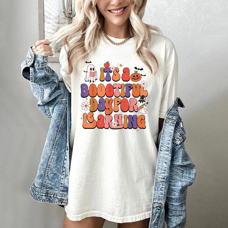 It's A Bootiful Day For Learning Cute Teacher Halloween Women's Comfort Colors T-Shirt It's A Bootiful Day For Learning Cute Teacher Halloween Women's Comfort Colors T-Shirt