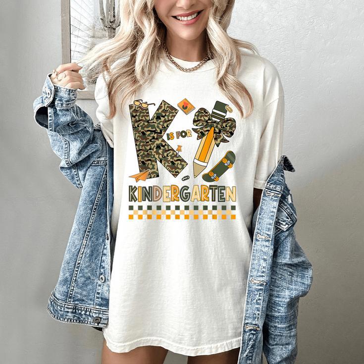 K Is For Kindergarten Teacher Coquette Bow Camo Women's Comfort Colors T-Shirt K Is For Kindergarten Teacher Coquette Bow Camo Women's Comfort Colors T-Shirt