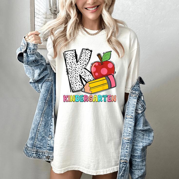 K Is For Kindergarten Teacher Pencil Apple Back To School Women's Comfort Colors T-Shirt K Is For Kindergarten Teacher Pencil Apple Back To School Women's Comfort Colors T-Shirt