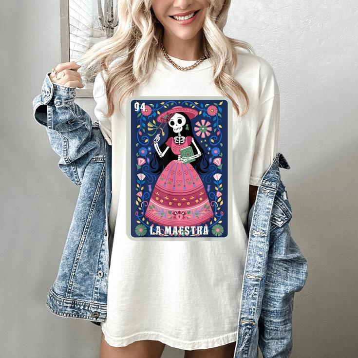La Maestra Halloween Mexican Bingo Card Teacher Lottery Card Women's Comfort Colors T-Shirt