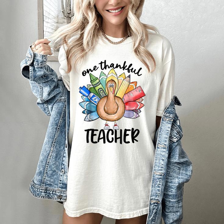 One Thankful Teacher Turkey Pencil Thanksgiving Teachers Women's Comfort Colors T-Shirt One Thankful Teacher Turkey Pencil Thanksgiving Teachers Women's Comfort Colors T-Shirt
