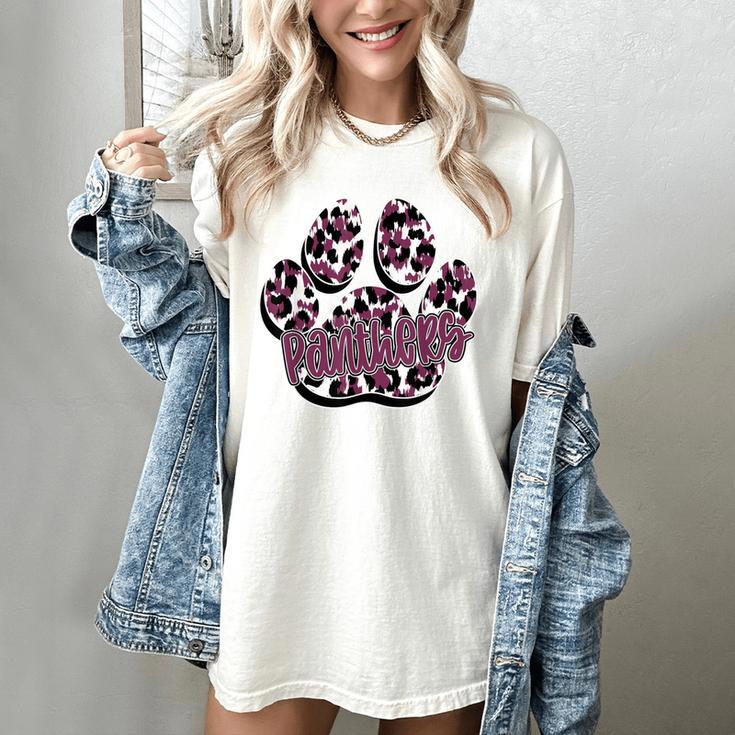 Panthers Paw Print Leopard Maroon Panther Pride Teacher Women's Comfort Colors T-Shirt