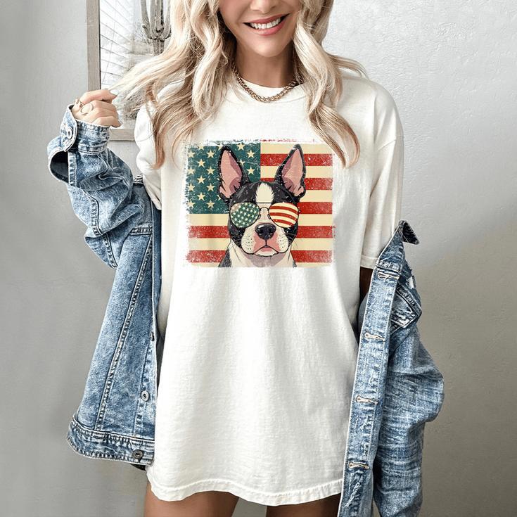 Patriotic Boston Terrier Dog Lover USA Flag 4th Of July For Men Women Kids Women's Comfort Colors T-Shirt
