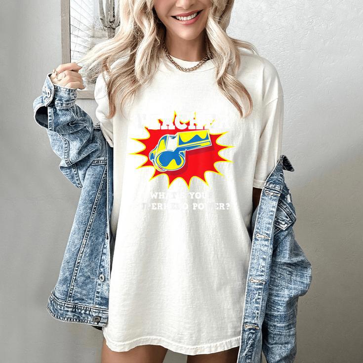 PE Physical Education Teacher Superhero Power School Women's Comfort Colors T-Shirt PE Physical Education Teacher Superhero Power School Women's Comfort Colors T-Shirt