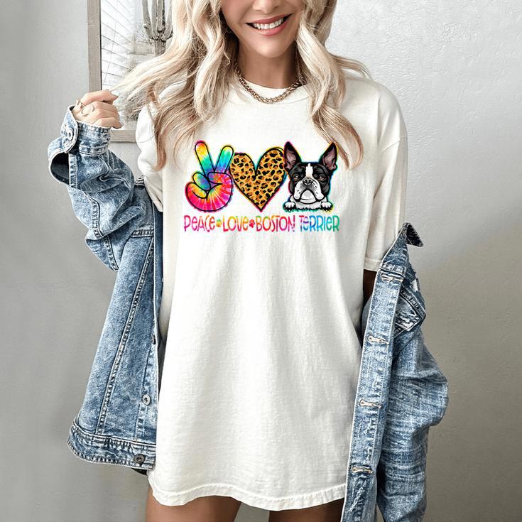 Peace Love Boston Terrier Tie Dye Dog Lover For Men Women Girls Kids Women's Comfort Colors T-Shirt