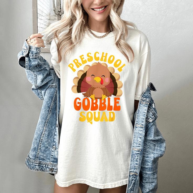 Preschool Gobble Squad Cute Turkey Thanksgiving Teacher Women's Comfort Colors T-Shirt Preschool Gobble Squad Cute Turkey Thanksgiving Teacher Women's Comfort Colors T-Shirt