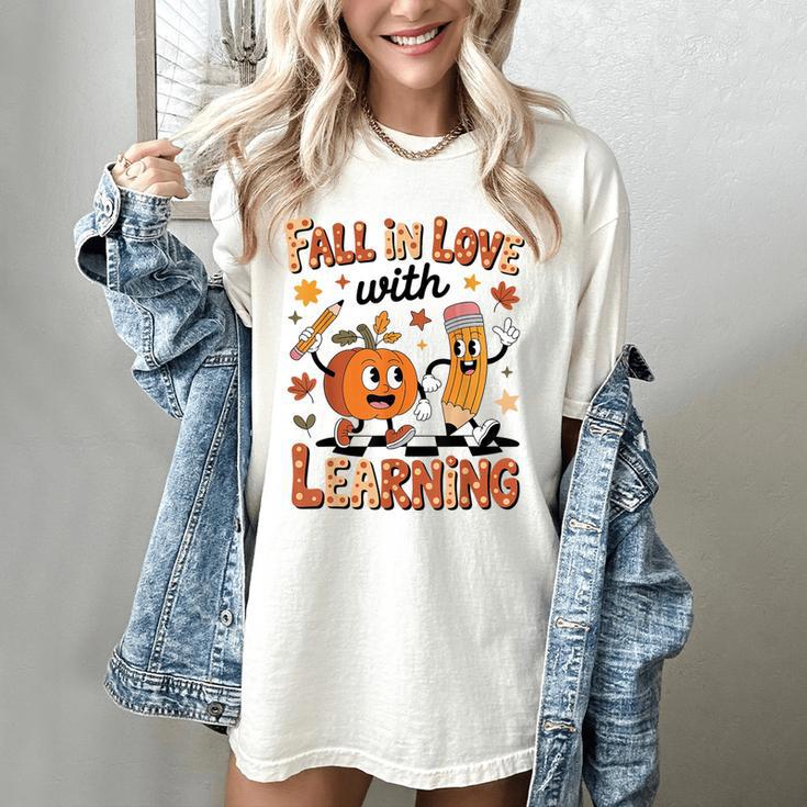 Retro Fall In Love With Learning Autumn Pumpkin Teacher Kids Women's Comfort Colors T-Shirt Retro Fall In Love With Learning Autumn Pumpkin Teacher Kids Women's Comfort Colors T-Shirt
