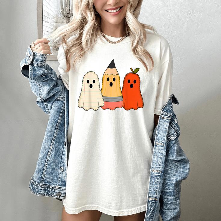 Retro Pencil Ghost Boo Spooky Teacher Halloween Costume Women's Comfort Colors T-Shirt Retro Pencil Ghost Boo Spooky Teacher Halloween Costume Women's Comfort Colors T-Shirt