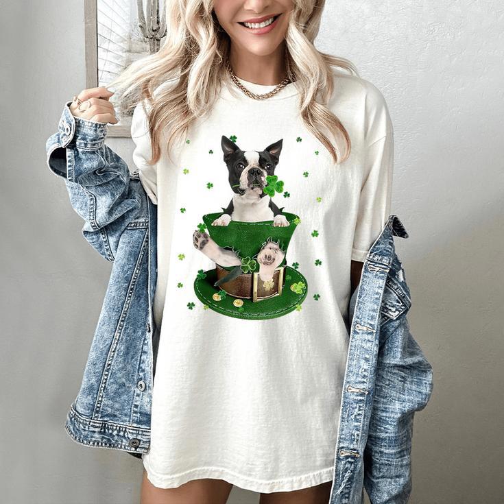 St Patrick's Day Leprechaun Boston Terrier Dog Shamrock For Men Women Kids Women's Comfort Colors T-Shirt
