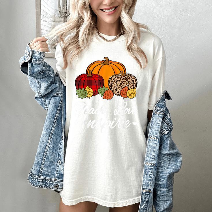 Teach Love Inspire Autumn Fall Plaid Leopard Pumpkin Teacher For Men Women Kids Women's Comfort Colors T-Shirt Teach Love Inspire Autumn Fall Plaid Leopard Pumpkin Teacher For Men Women Kids Women's Comfort Colors T-Shirt