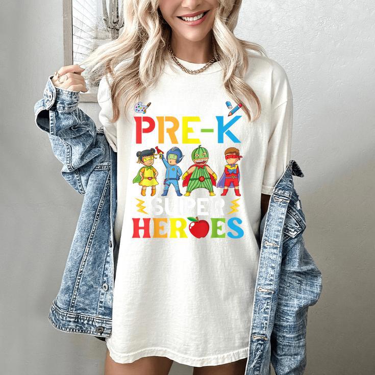 I Teach Pre-K Superheroes Students Teacher Back To School Women's Comfort Colors T-Shirt I Teach Pre-K Superheroes Students Teacher Back To School Women's Comfort Colors T-Shirt