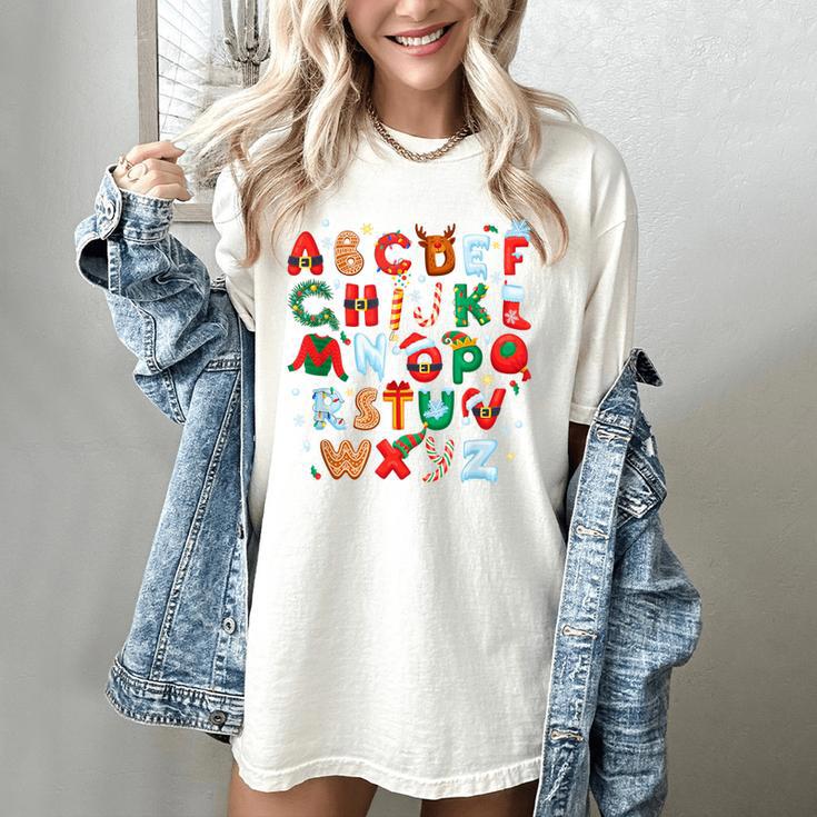 Teacher Christmas Alphabet Back To School Holiday Learning Women's Comfort Colors T-Shirt Teacher Christmas Alphabet Back To School Holiday Learning Women's Comfort Colors T-Shirt