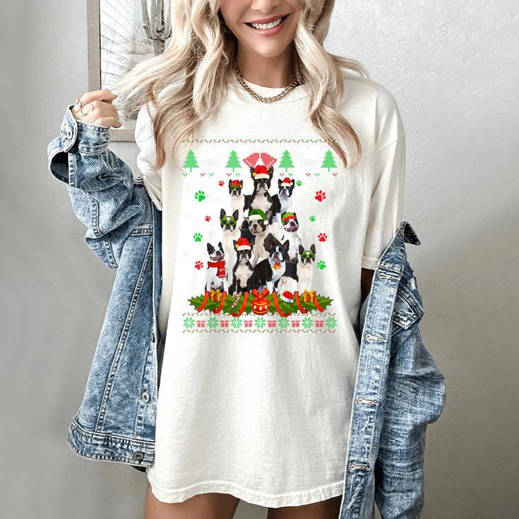 Ugly Sweater Christmas Tree Boston Terrier Dog Xmas Pajama Women's Comfort Colors T-Shirt