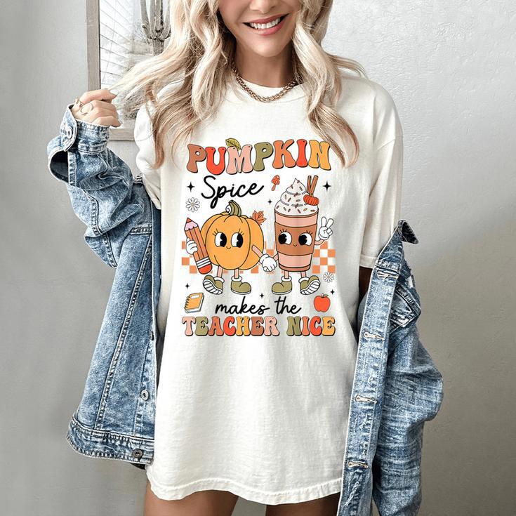 Groovy Pumpkin Spice Makes Teacher Nice Fall Thanksgiving Women's Comfort Colors T-Shirt