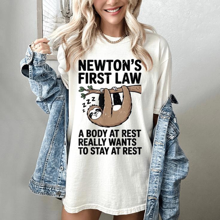 Newtons First Law Physics Jokes Science Teacher Women's Comfort Colors T-Shirt