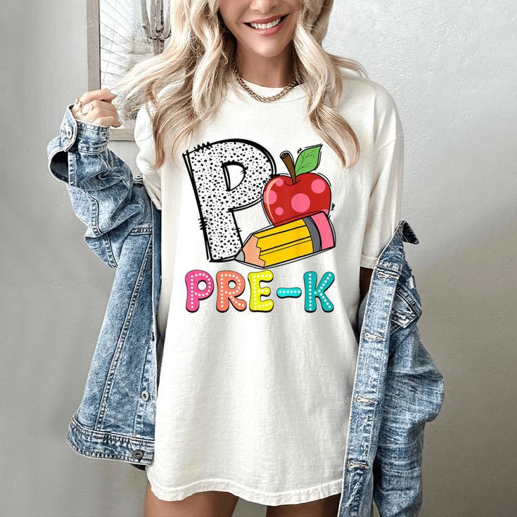 P Is For Pre-K Teacher Pencil Apple Back To School Women's Comfort Colors T-Shirt