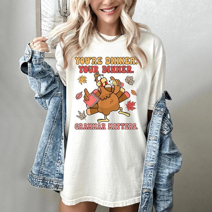 Thanksgiving Grammar Thankful English Teacher Fall Turkey Women's Comfort Colors T-Shirt