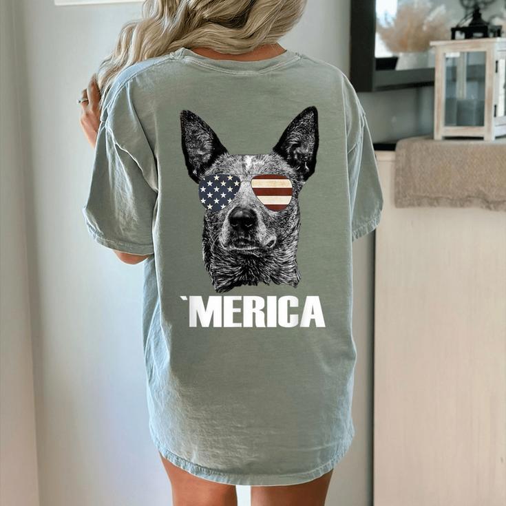 4th July Blue Heeler Dog Merica Patriotic USA Flag Cute Women's Comfort Colors T-Shirt Back Print
