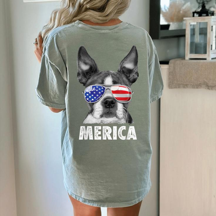 Boston Terrier 4th Of July Merica Men Women USA Flag Vintage Women's Comfort Colors T-Shirt Back Print