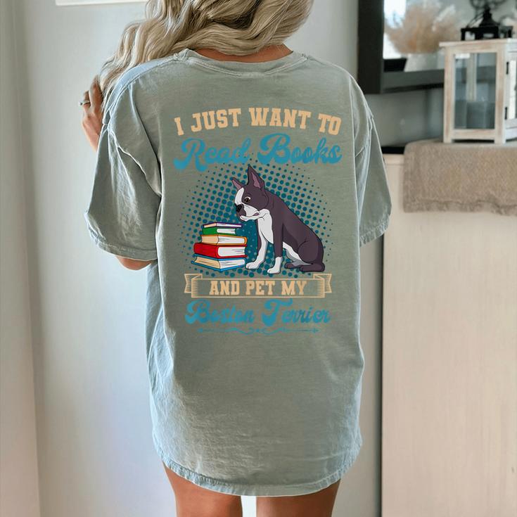 Boston Terrier American Gentleman Bibliophile Book Lover Women's Comfort Colors T-Shirt Back Print