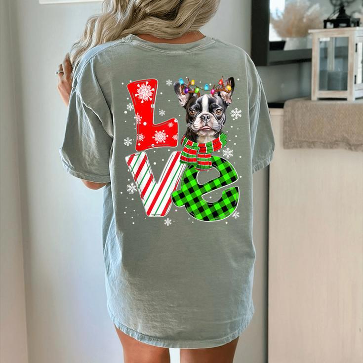 Boston Terrier Christmas Tree Lights Santa Dog Xmas For Men Women Kids Women's Comfort Colors T-Shirt Back Print
