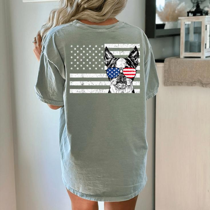 Boston Terrier Dog 4th Of July US American Flag Patriotic Women's Comfort Colors T-Shirt Back Print