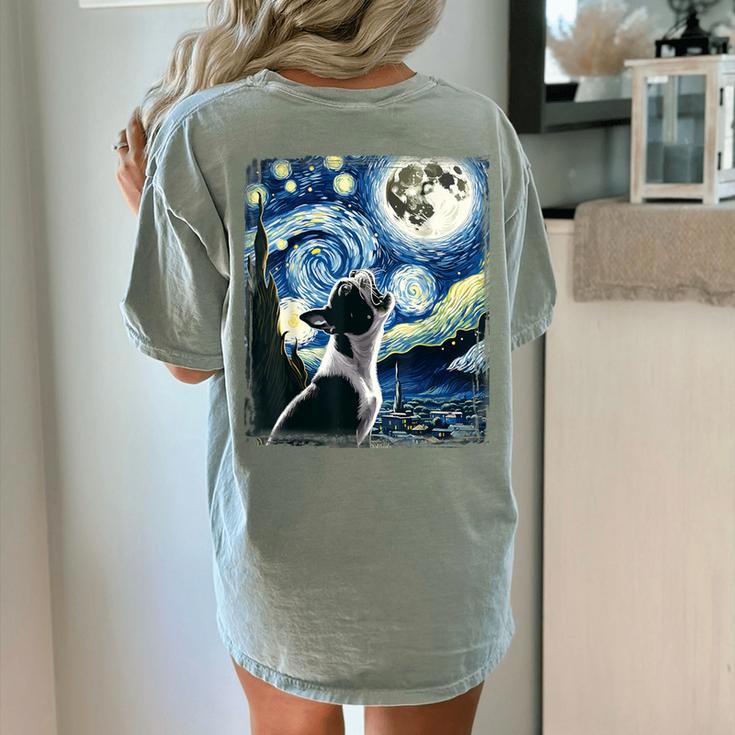 Boston Terrier Dog Art Van Gogh Starry Night Boston Terrier Women's Comfort Colors T-Shirt Back Print