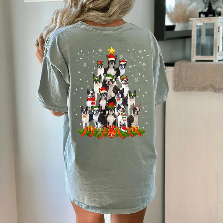 Boston Terrier Dog Christmas Tree Santa Hat Xmas Pajama Men Women Kids Women's Comfort Colors T-Shirt Back Print