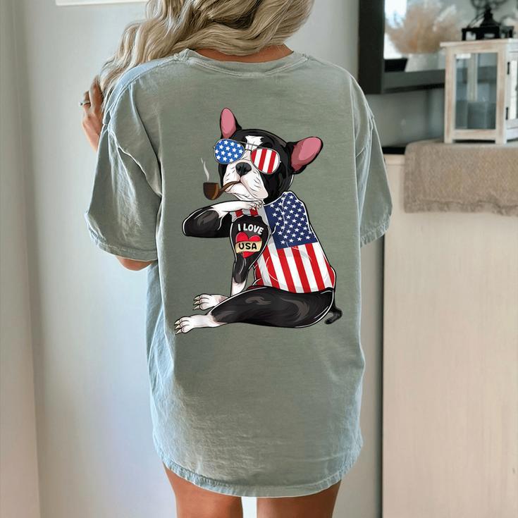 Boston Terrier Dog Merica 4th Of July Usa American Flag Men Women's Comfort Colors T-Shirt Back Print