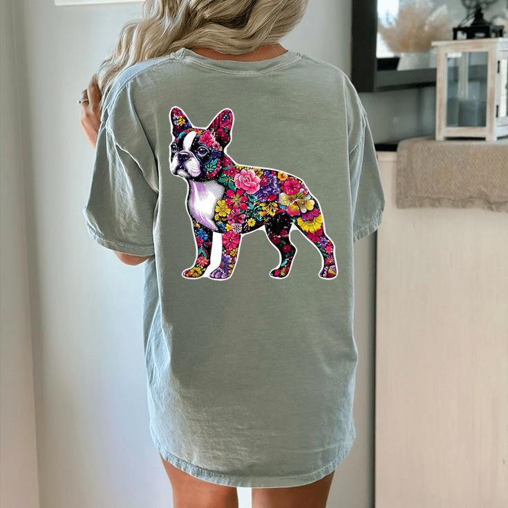 Boston Terrier Floral Dog Lover Vintage Distressed For Men Women Kids Women's Comfort Colors T-Shirt Back Print