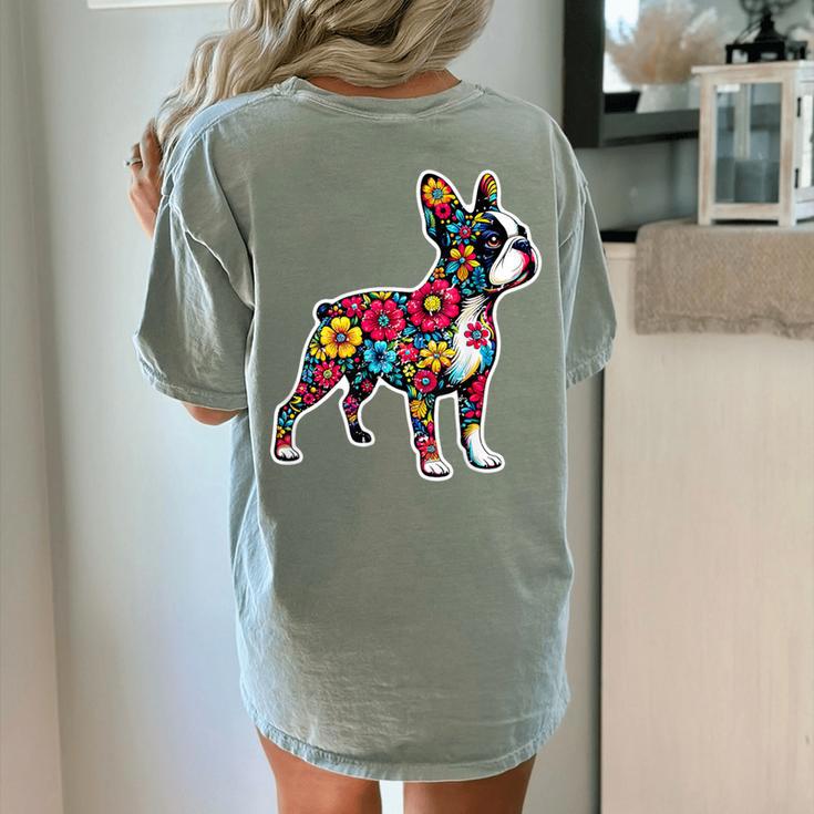 Boston Terrier Floral Vintage Dog Mom Distressed Men Women Kids Women's Comfort Colors T-Shirt Back Print