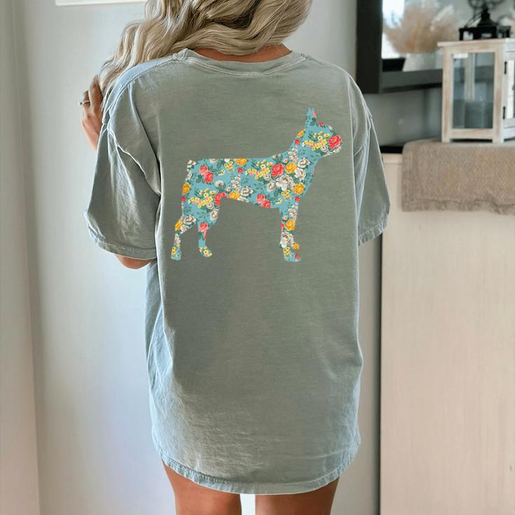 Boston Terrier Flower Silhouette Floral Dog Men Women Girls Kids Women's Comfort Colors T-Shirt Back Print