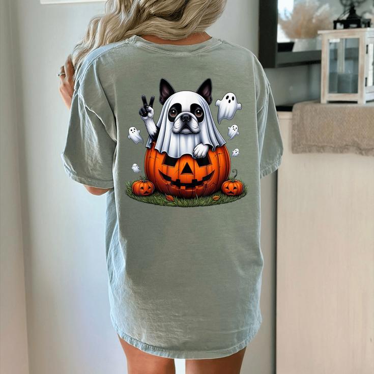 Boston Terrier Ghost Boo Halloween Kids Women's Comfort Colors T-Shirt Back Print