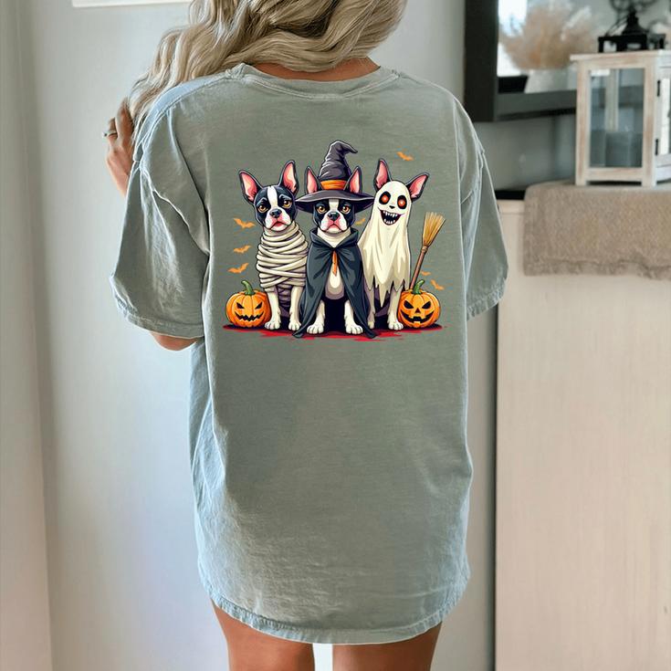 Boston Terrier Halloween Costume Mummy Witch Ghost Dog Lover For Men Women Kids Women's Comfort Colors T-Shirt Back Print