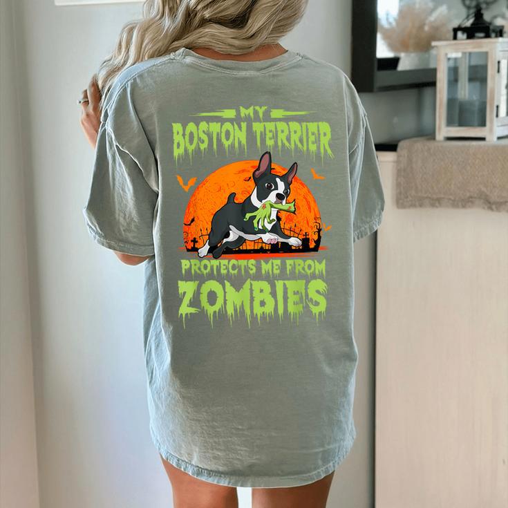 Boston Terrier Halloween Zombie American Gentleman Dog Lover Women's Comfort Colors T-Shirt Back Print