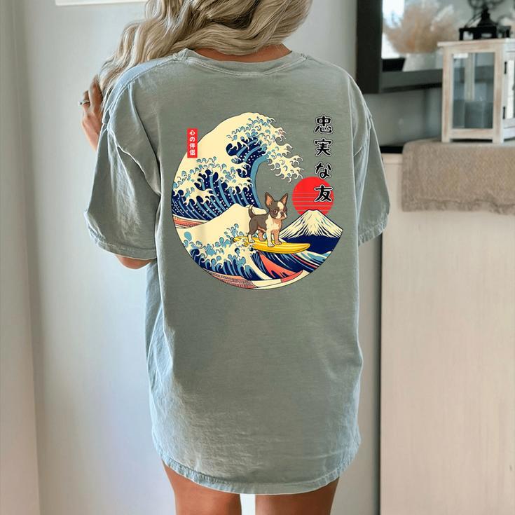 Boston Terrier Japanese Kanagawa Wave Surf Loyal Dog Men Women Kids Women's Comfort Colors T-Shirt Back Print
