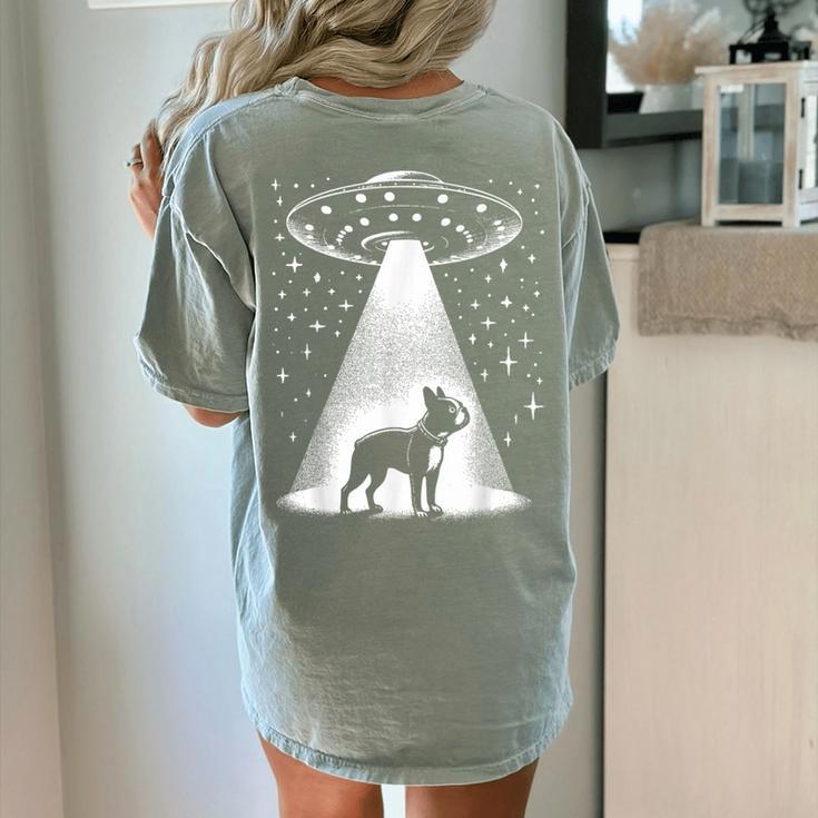 Boston Terrier Mom Dad Dog Alien UFO For Men Women Women's Comfort Colors T-Shirt Back Print