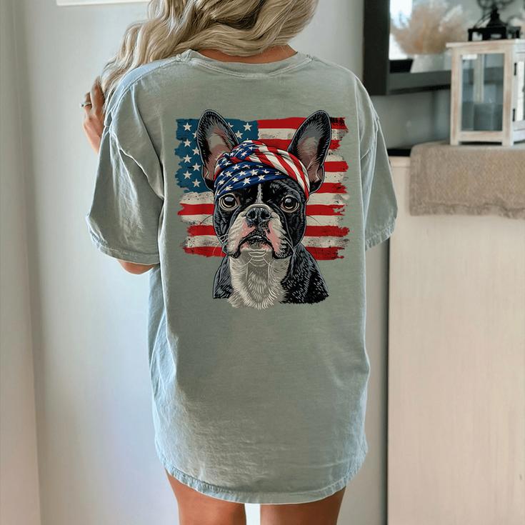 Boston Terrier Patriotic 4th Of July USA American Flag Women's Comfort Colors T-Shirt Back Print