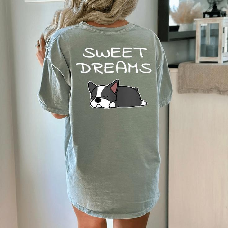 Boston Terrier Puppy Sweet Dreams Pajama For Bedtime Women's Comfort Colors T-Shirt Back Print
