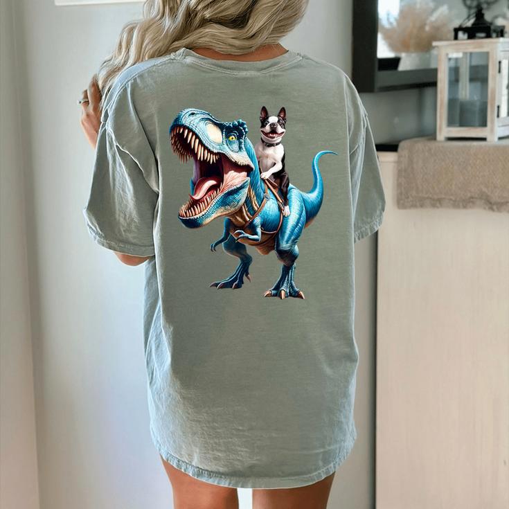 Boston Terrier Riding T-Rex Dinosaur Dog Lover Women's Comfort Colors T-Shirt Back Print