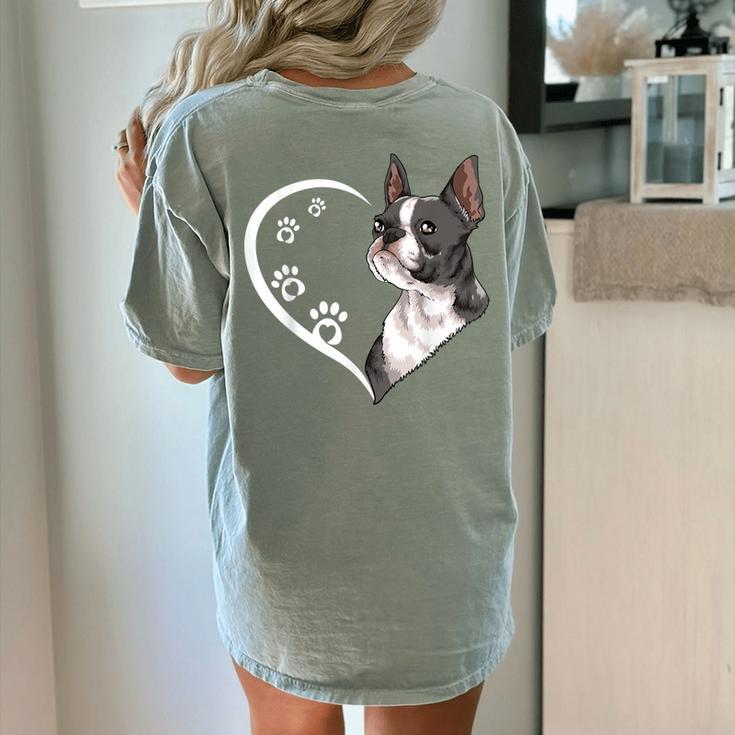 Boston Terrier Shirts For Women Girls Kids Heart Cute Women's Comfort Colors T-Shirt Back Print