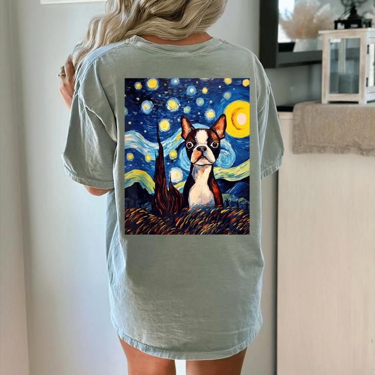 Boston Terrier Starry Night Van Gogh Art Women's Comfort Colors T-Shirt Back Print