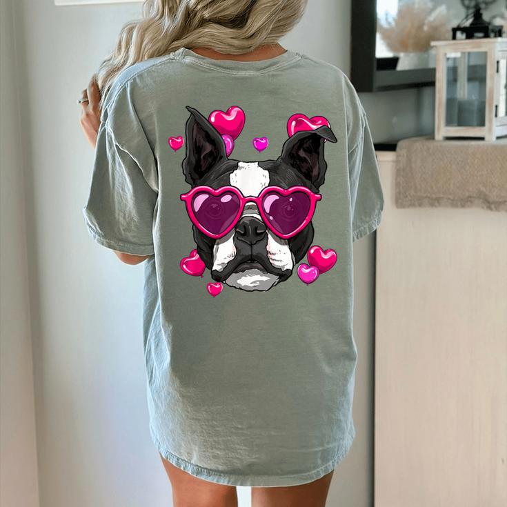 Boston Terrier Valentines Day Shirt Heart Dog Lover Women's Comfort Colors T-Shirt Back Print