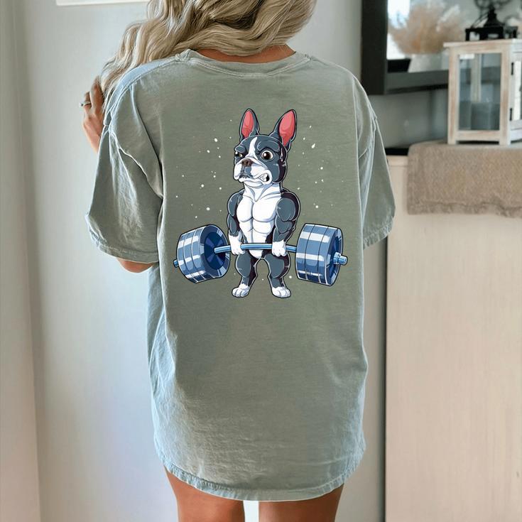 Boston Terrier Weightlifting Deadlift Men Fitness Gym Women's Comfort Colors T-Shirt Back Print